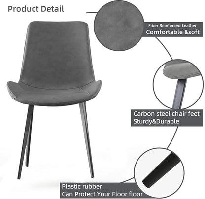 Dining Chairs Set of 2, Modern Kitchen & Dining Room Chairs, Upholstered Faux Leather Cushion Seat and Sturdy Metal Legs (2 Grey Chairs)
