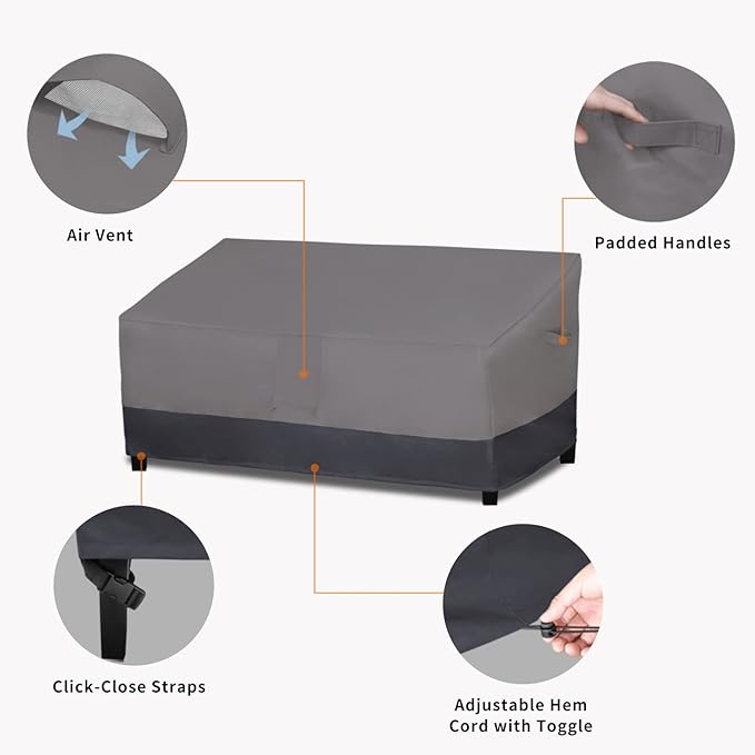 Easy-Going Waterproof Outdoor Couch Cover, Heavy Duty Deep 3-Seater Patio Sofa Cover, Windproof Outdoor Furniture Cover with Air Vent (88Wx40Dx33H inch,Gray/Dark Gray)