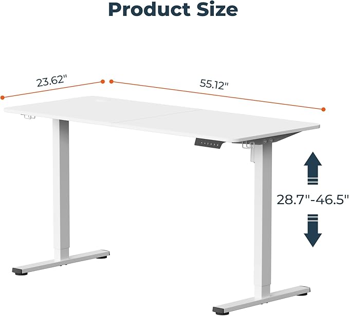Adjustable Stand Up Desk with Memory Preset, 55 x 24 Inch Standing Desks Electric Desk for Home Office with Splice Board (White)