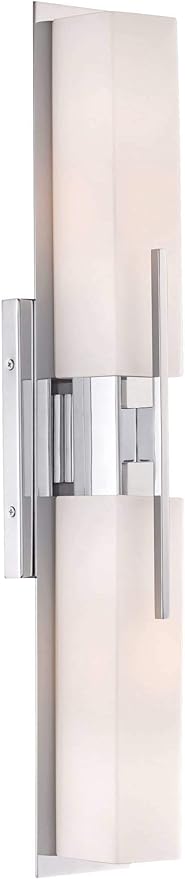 Possini Euro Design Midtown Mid Century Modern Wall Mount Light Chrome Silver Metal 23 1/2" Wide 2-Light Vanity Fixture Rectangular White Glass Shades Decor for Bathroom Over Mirror House Home