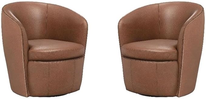 Pemberly Row Vintage Whiskey Italian Leather Swivel Club Chair Two Pack