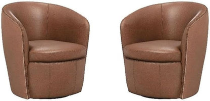 Pemberly Row Vintage Whiskey Italian Leather Swivel Club Chair Two Pack
