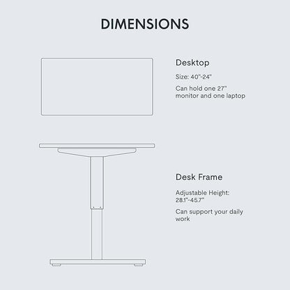 FLEXISPOT EN1 One-Piece Adjustable Desk 40 x 24 Inches Stand Up Desk Workstation Electric Standing Desk with Seamless Desktop (Silver Frame + 40 inches White Top, 2 Packages)