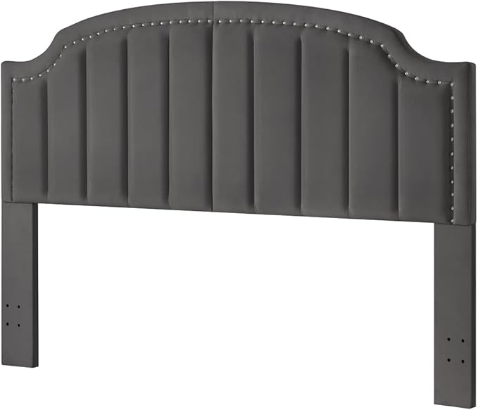 24KF Velvet Fabric Upholstered King/California King Headboard with Nail Trims, Modern Vertical Channel Design with Curved King Headboard, 6052-K-Dark Gray