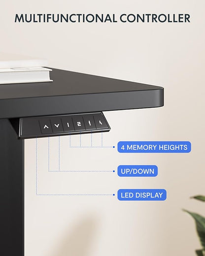 FLEXISPOT 79 x 32 Inch Large Standing Desk, Stand Up Desk with Splice Board, Rising Desks for Home Office, Office Desk with Cup Holder and Headphone Hook (Black Frame + Black Top, 2 Packages)