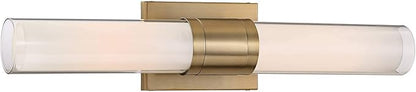 Possini Euro Design Brianna Modern Wall Mount Light Brass Gold Metal Hardwired 23 1/2" Wide Light Bar Fixture Double White Clear Glass Tube Shade for Bathroom Vanity Mirror House Home Room Decor