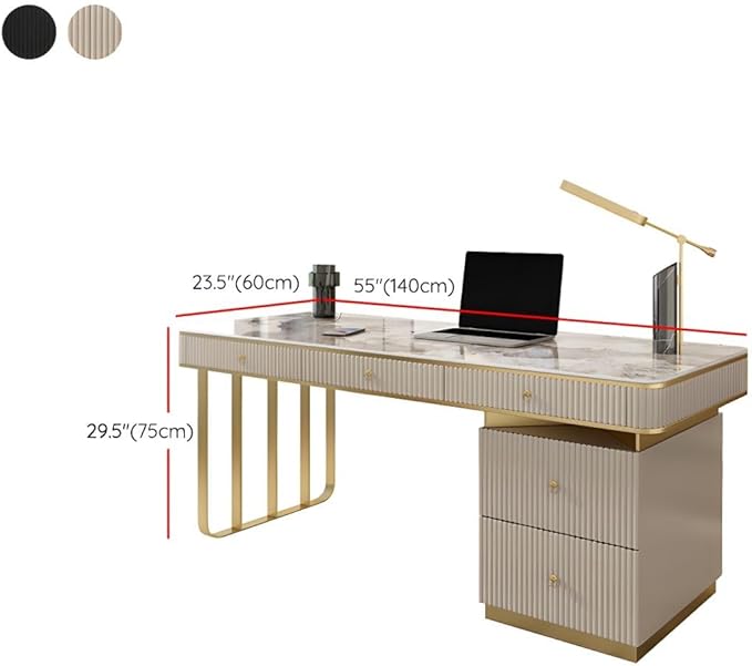RUNNUP Stone top Computer Desk with 5 Drawers, Rectangular Home Computer Desk Writing Desk, Modern Executive Desk, Without Chairs, Khaki, 55" L x 23.5" W x 29.5" H