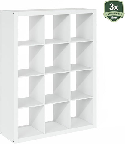 Furinno Cubicle Book Shelf, 12-Cube Bookshelf, Triple Thick Frame Cube Storage Organizer, Bookcase, 15.4 x 57.4 x 43.4, for Home Office, Living Room, Plain White