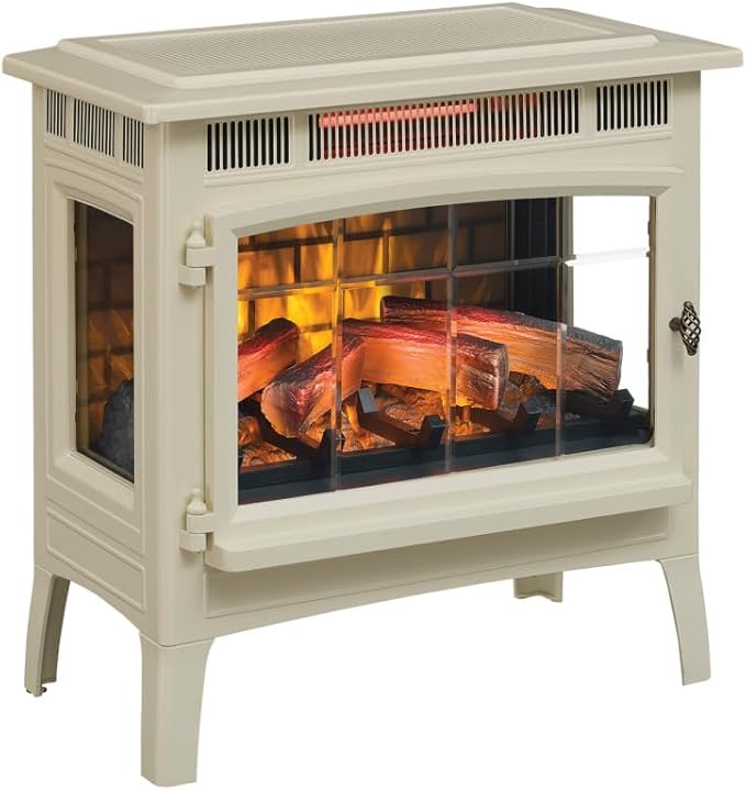 duraflame Freestanding Electric Fireplace Stove Heater with 3D Flame Effect for 1,000 Sq. Ft. Room, Cream
