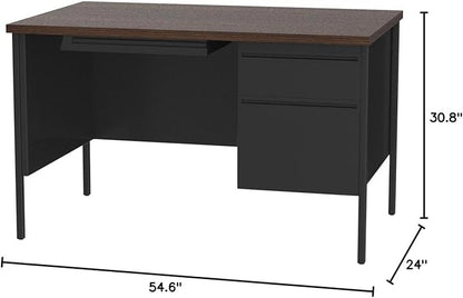 Lorell Single Right Pedestal Desk, 48 by 30 by 29-1/2-Inch, Black Walnut