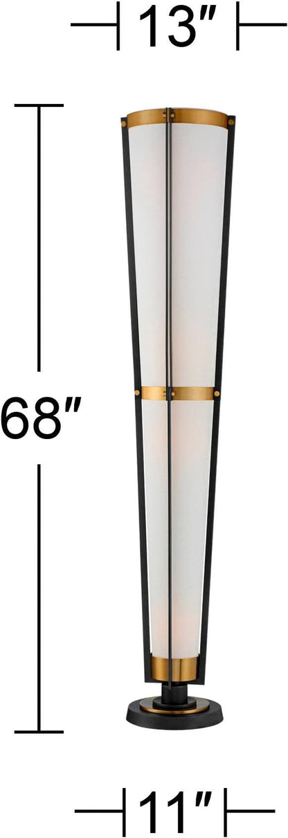 Possini Euro Design Vista Mid Century Modern Style Torchiere Lamp 4-Light 68" Tall Antique Brass Gunmetal Gray Off White Linen Cone Shade Decor for Living Room Reading House Bedroom Home Office