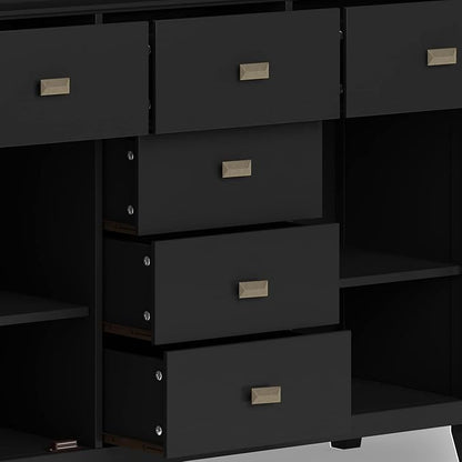SIMPLIHOME Artisan Buffet - 54 inch Wide Solid Wood 3-Door Sideboard Buffet in Black, Contemporary Storage Cabinet for Dining Room or Kitchen with Adjustable Shelves and Bronze Hardware