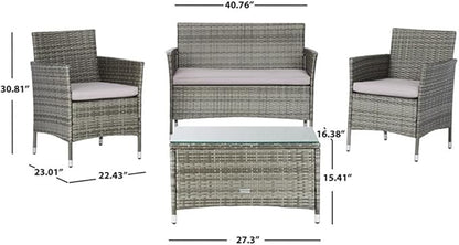 SAFAVIEH PAT7506B Collection Bandele Grey 4-Piece Outdoor Living Patio Set