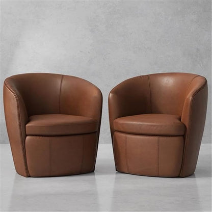 Pemberly Row Vintage Whiskey Italian Leather Swivel Club Chair Two Pack
