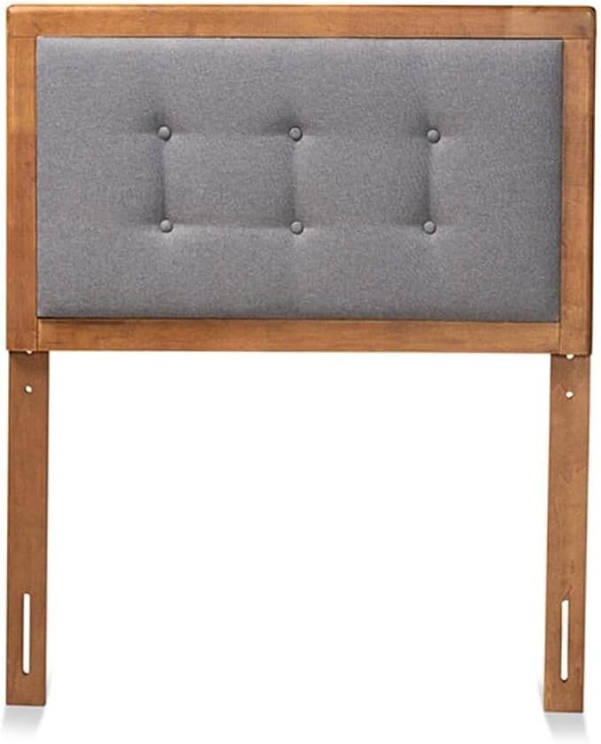Mid-Century Marvel Fabric Upholstered Walnut Brown Finished Wood Headboard, Wall Mount Headboard Twin/Dark Gray