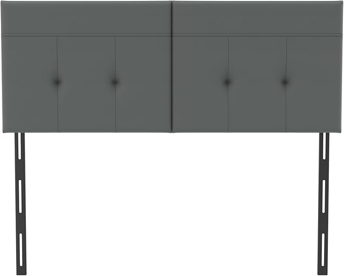 King Headboard Only with Adjustable Metal Legs, Faux Leather Upholstered Headboard King Size, Modern Stylish Headboard with Sunken Dot Design, Sturdy Bed Headboard for Bedroom, Gray