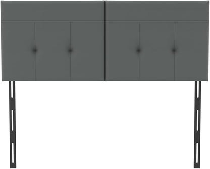 King Headboard Only with Adjustable Metal Legs, Faux Leather Upholstered Headboard King Size, Modern Stylish Headboard with Sunken Dot Design, Sturdy Bed Headboard for Bedroom, Gray