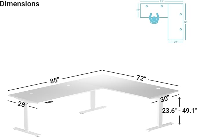 Progressive Desk Stand Up Height Adjustable Standing Desk - L Shaped 85" x 72" Corner Computer Rising Workstation Electric Table - Gray Frame, Dark Cherry Top