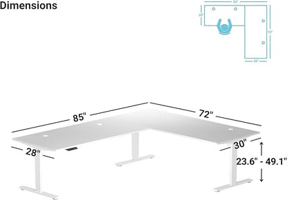 Progressive Desk Stand Up Height Adjustable Standing Desk - L Shaped 85" x 72" Corner Computer Rising Workstation Electric Table - Gray Oak, Black Frame