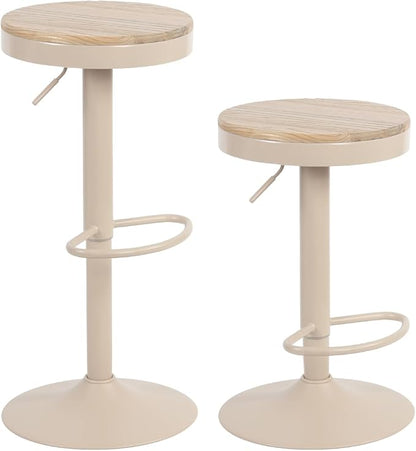 Kidol & Shellder Bar Stools Set of 4 Round Adjustable Swivel Barstools Modern Backless Bar Chairs Wooden Seat Counter Height Stools Armless for Kitchen Island, Cafe, Dining Room (Khaki)