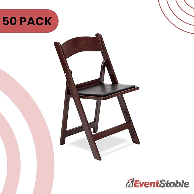EventStable Titan PRO Resin Folding Chair - Mahogany Indoor/Outdoor Lightweight Folding Chair with Vinyl Padded for Weddings Parties Events - 50 Pack