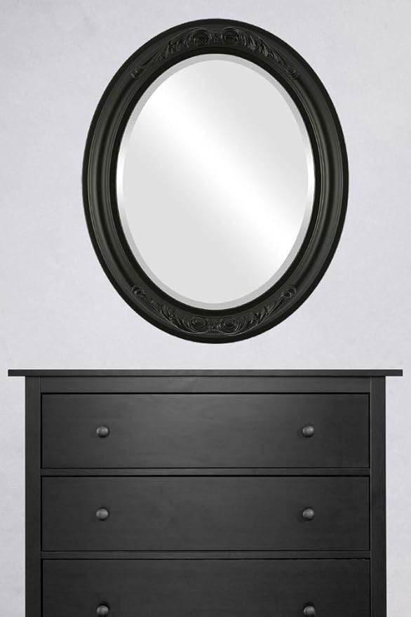 OVALCREST Oval Beveled Wall Mirror for Home Decor - Florence Style - Matte Black - 20" x 16"