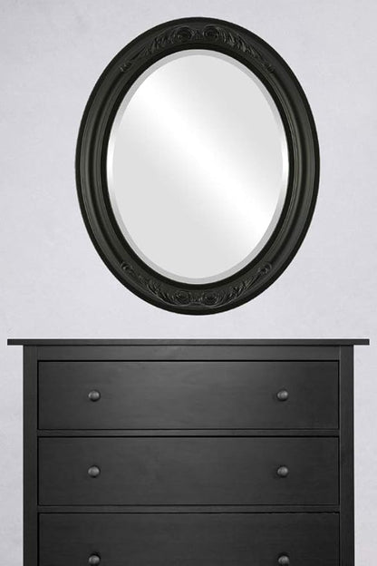OVALCREST Oval Beveled Wall Mirror for Home Decor - Florence Style - Matte Black - 34" x 24"