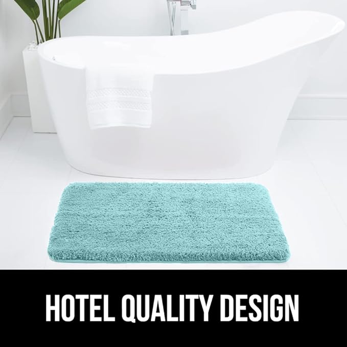 GORILLA GRIP Bathroom Rugs, 60x24, Ultra Soft Absorbent Mat, Thick Plush Bath Rug, Machine Washable, Microfiber Quick Dry, Mats for Shower, Bathtub and Floor, Home Decor Accessories, Spa Blue