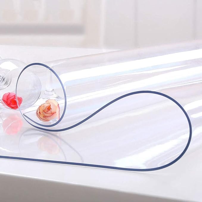 NECAUX Custom Multi-Size 1.5mm Thick Clear PVC Table Cover Protector - 46 X 110 Inches Kitchen ECO Plastic Crystal Protective Table Pad for Large Dining Room Table/Meeting Table/Pub Bar Desk