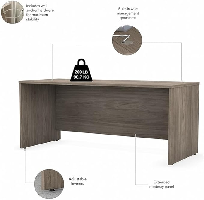 Pemberly Row Engineered Wood 72W x 30D Office Desk w/Drawers in Modern Hickory