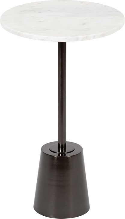 Kate and Laurel Tira Round Side Table, 14 x 14 x 24, White and Gray, Decorative Pedestal Style End Table for Use as a Bedroom Nightstand or Living Room Accent