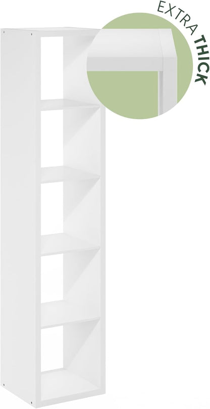 Furinno Cubicle Book Shelf, 5-Cube Vertical Thick Frame Bookshelf, Horizontally & Vertically Reversible Bookcase with Open Back, 14.6 x 15.9 x 72, for Living Room, Bedroom, Home Office, White
