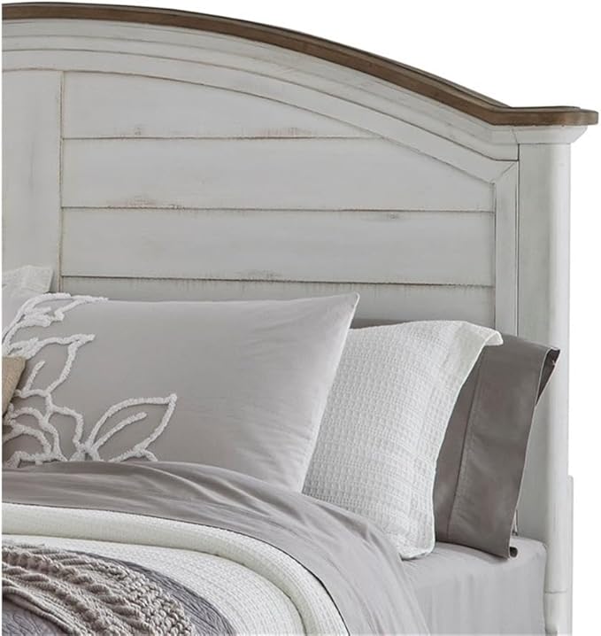 American Woodcrafters Meadowbrook White-Washed Wood Farmhouse Queen Size Arched Panel Headboard