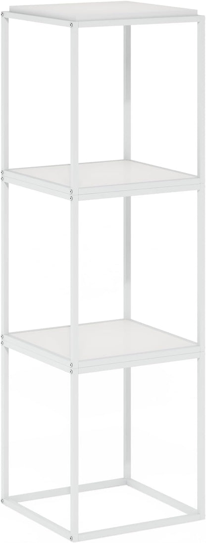 Furinno Moretti Side Table, 1-Tier Stackable Metal Frame End Table, Night Stand, Bedside Table, Toolless Assembly, for Living Room, Bedroom, Solid White