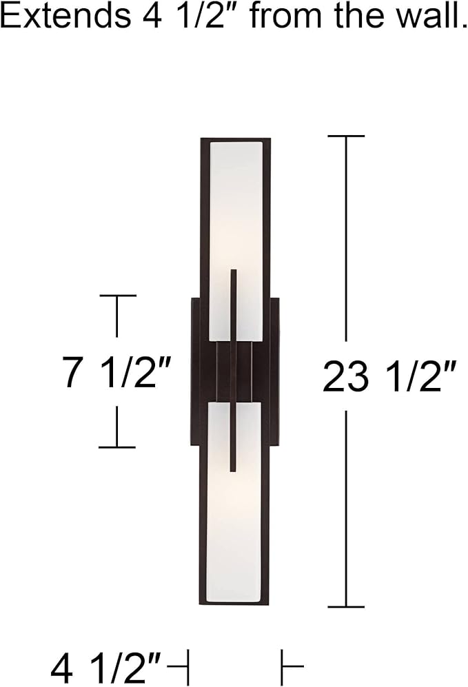Possini Euro Design Midtown Modern Wall Light Bronze Metal Hardwired 23 1/2" 2-Light Fixture White Glass Shade for Bedroom Bedside Bathroom Vanity Living Room Hallway Dining House Home Kitchen