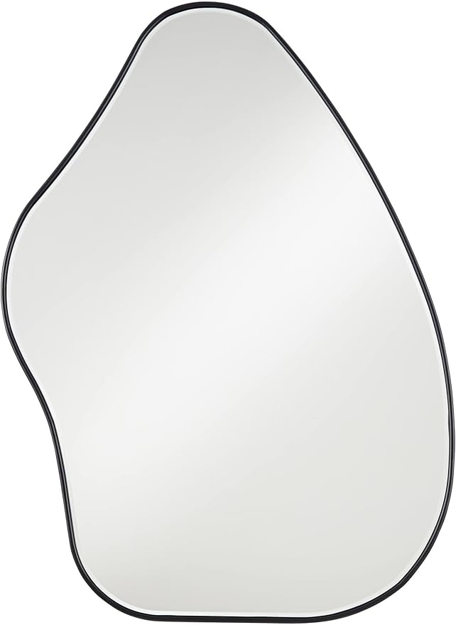 Possini Euro Design Cavandish Rounded Curved Abstract Vanity Decorative Wall Mirror Modern Beveled Glass Matte Black Wood Frame 28" Wide for Bathroom Bedroom Living Room Home Office Entryway House