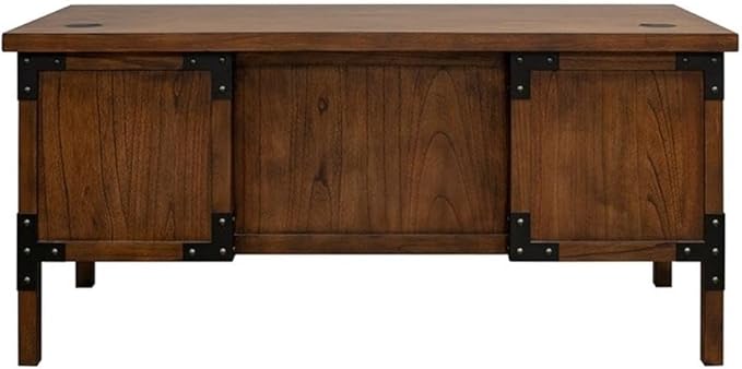 Pemberly Row Rustic Half Pedestal Wood Desk Writing Table Office Desk in Brown