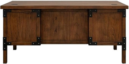 Pemberly Row Rustic Half Pedestal Wood Desk Writing Table Office Desk in Brown