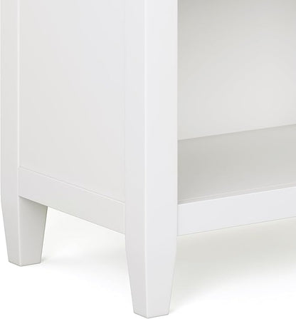 SIMPLIHOME Carlton Bedside Table - 24 inch Wide Solid Wood Nightstand Table in White, Transitional Bedroom Side or End Table with 2 Drawers, Open Storage Shelf and Bronze Hardware