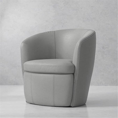 Pemberly Row Traditional All Italian Leather Gray Swivel Club Chair