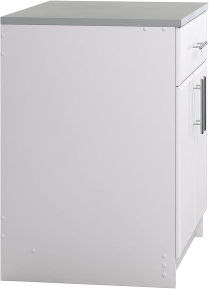 Prepac Elite 36" Tall Storage Cabinet with Doors and Shelves, Multipurpose Garage Cabinet with Large Drawer and Adjustable Shelf, Open Back Storage Furniture for Kitchen, Laundry Room, Garage, White