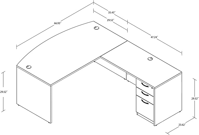 82.67" x 66.93" Bow Front L-Shaped Executive Desk with 3-Drawer File Cabinet (Gray)