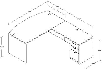 82.67" x 66.93" Bow Front L-Shaped Executive Desk with 3-Drawer File Cabinet (Gray)