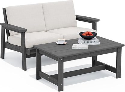 SERWALL Outdoor Loveseat, Grey Frame and Khaki Cushion