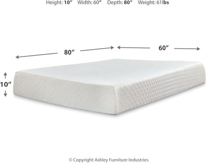 Signature Design by Ashley Queen Size Chime 10 Inch Medium Firm Memory Foam Mattress with Green Tea & Charcoal Gel for Pressure Relief, Fiberglass Free, Mattress In A Box