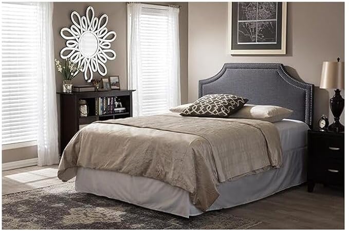 Urban Upmarket Modern and Contemporary Fabric Upholstered Headboard, Nailded Trim Head Board Grey/Full