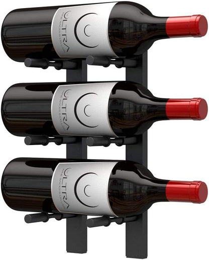 Ultra Wine Racks Wall Mounted Label-Out Wine Racks (1 Foot 1 Deep, Matte Black, 3 Wine Bottles) - Modern Metal Wine Storage, Modular Design for Home Bar, Kitchen, Dining Rooms, & Wine Cellars