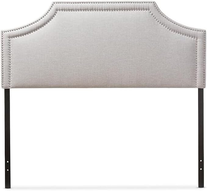 Urban Upmarket Modern and Contemporary Fabric Upholstered Headboard, Nailded Trim Head Board Beige/Queen