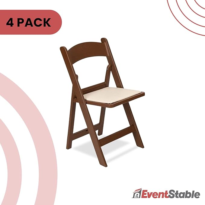 EventStable Titan PRO Resin Folding Chair - Brown with Ivory Indoor/Outdoor Lightweight Folding Chair - Vinyl Padded Foldable Chair for Weddings Parties Events - 4 Pack