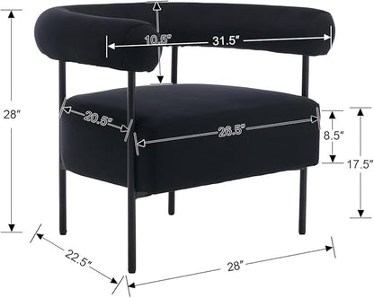 Modern Accent Chairs Set of 2 with Curved Back, Black Small Velvet Barrel Vanity Chairs Armchairs with Metal Legs & Upholstered for Living Room, Makeup Room